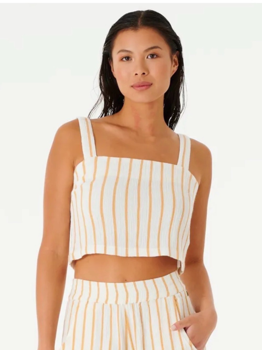 NWT rip curl surf White Tan Cropped Tank Top cotton beach shirt S girls women’s